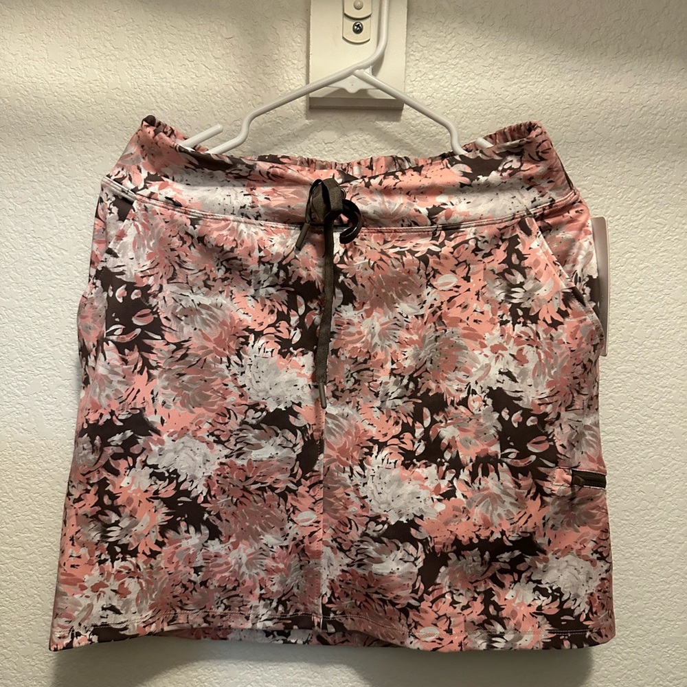 Floral Pink and Brown Women's Skirt with under short and both side pockets.
